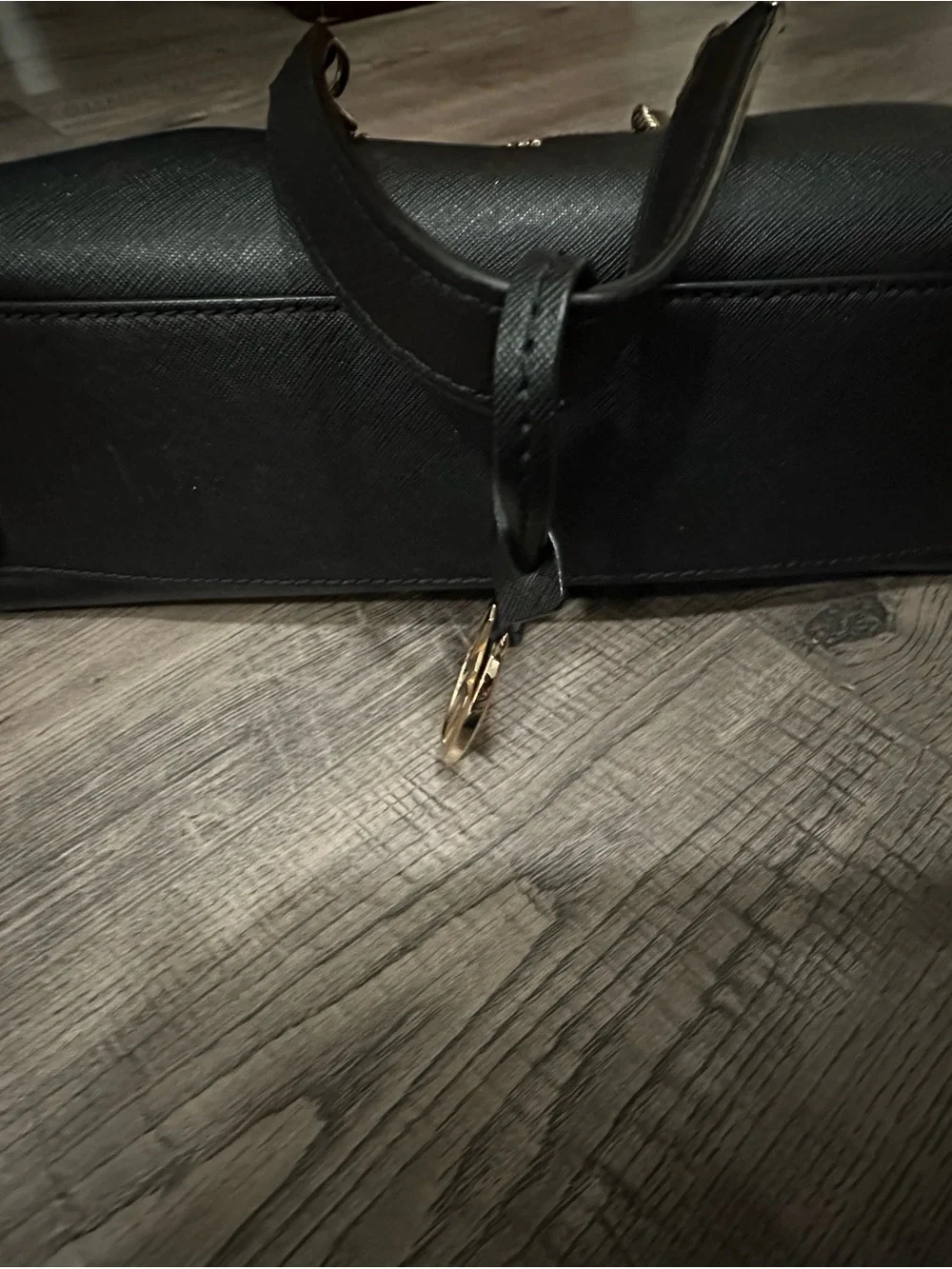 Michael Kors Black Leather Tote with Gold Chain and MK Charm